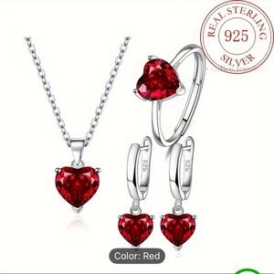 Sterling Silver Red Heart Jewelry Set